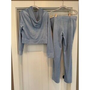 JUICY COUTURE Velour OG Bling Tracksuit Hoodie Pant Set Frosted Size Large L NEW